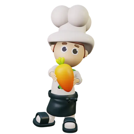 Chef holding carrot  3D Illustration