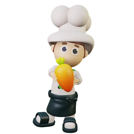 Chef holding carrot 3D Illustration
