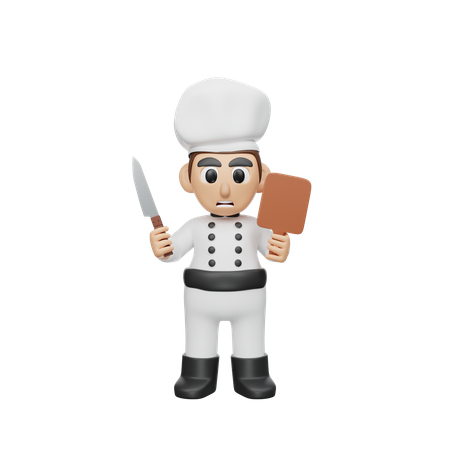 Chef Holding Chopping Tool 3D Illustration