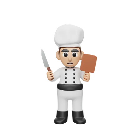 Chef Holding Chopping Tool 3D Illustration