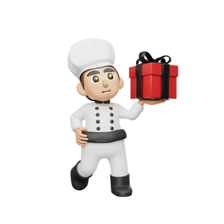 Chef tenant une boîte cadeau  3D Illustration