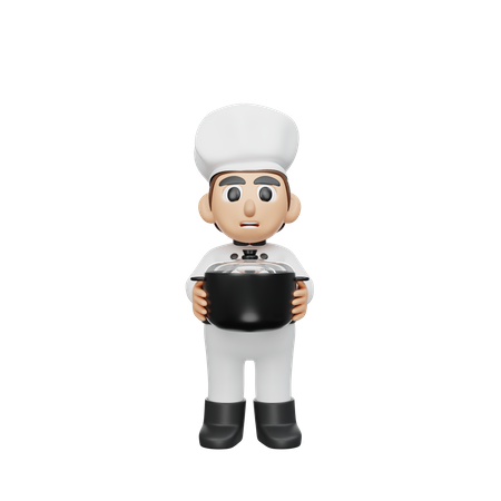 Chef Holding Cooker  3D Illustration