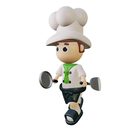 Chef holding cooking tools 3D Illustration
