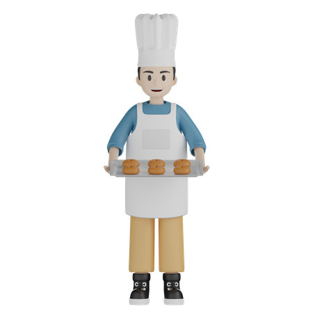 Chef holding donut plate  3D Illustration