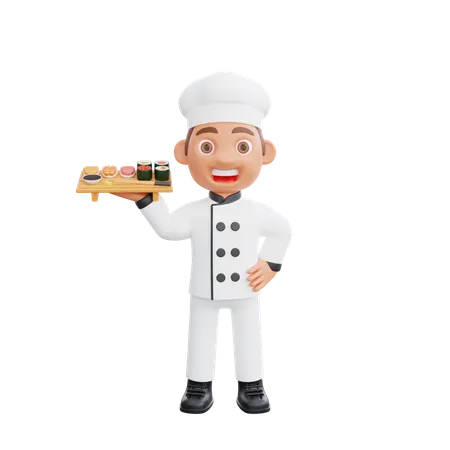 Chef Holding Food Dish  3D Illustration