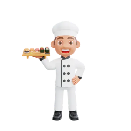 Chef tenant un plat de nourriture  3D Illustration