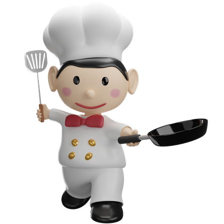 Chef Holding Frying Pan 3D Illustration