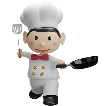 Chef Holding Frying Pan 3D Illustration