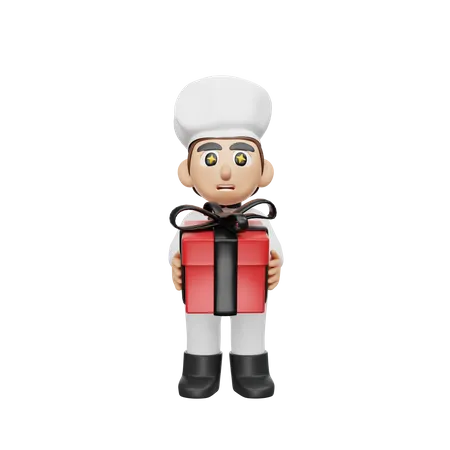 Chef Holding Gift Box 3D Illustration