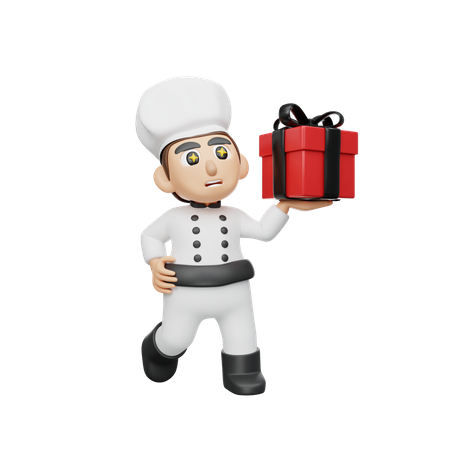 Chef Holding Gift Box  3D Illustration