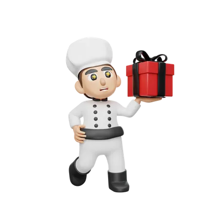 3 D Rendering Chef Character Illustration With Gift Box 3D Illustration