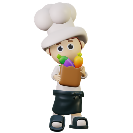 Chef holding green vegetables  3D Illustration