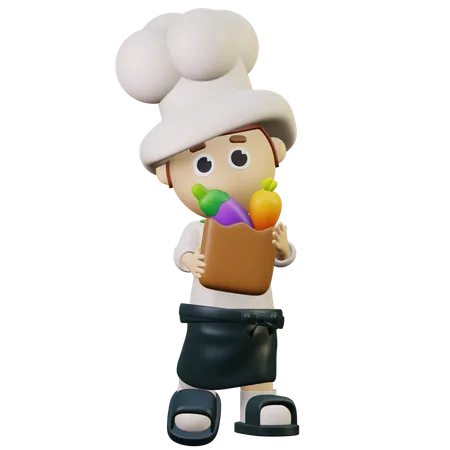 Chef holding green vegetables  3D Illustration