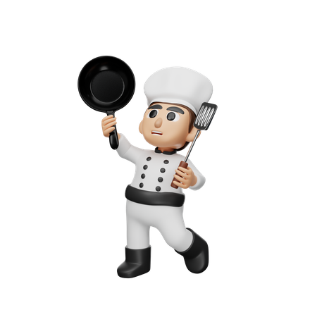 Chef sosteniendo herramienta de cocina  3D Illustration