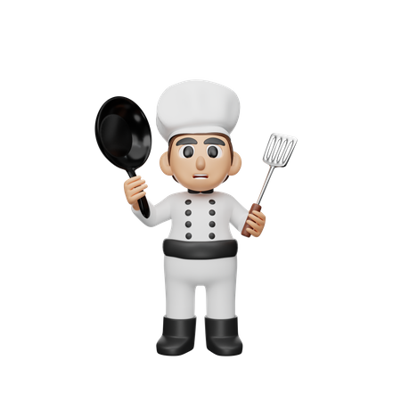 Chef Holding Kitchen Utensil  3D Illustration