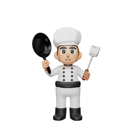 Chef Holding Kitchen Utensil  3D Illustration