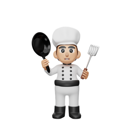 Chef Holding Kitchen Utensil 3D Illustration