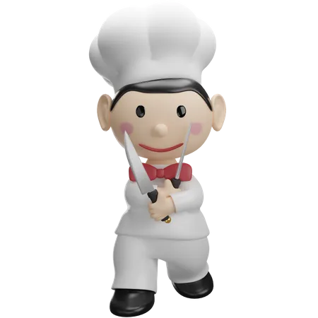 Chef Holding Knife  3D Illustration