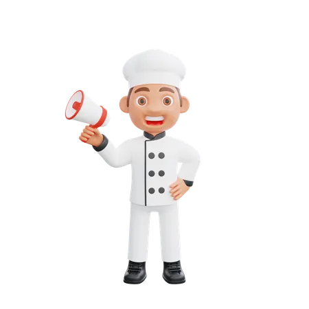 Chef Holding megaphone  3D Illustration