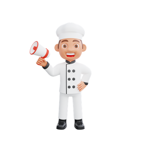 Chef Holding megaphone  3D Illustration