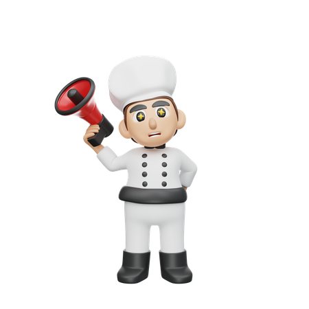 Chef Holding Megaphone  3D Illustration