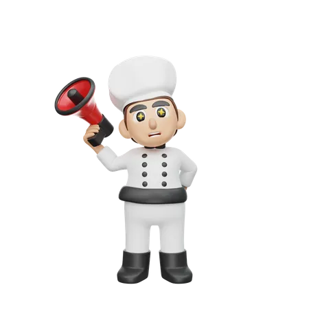 3 D Rendering Chef Character Illustration With Megaphone 3D Illustration