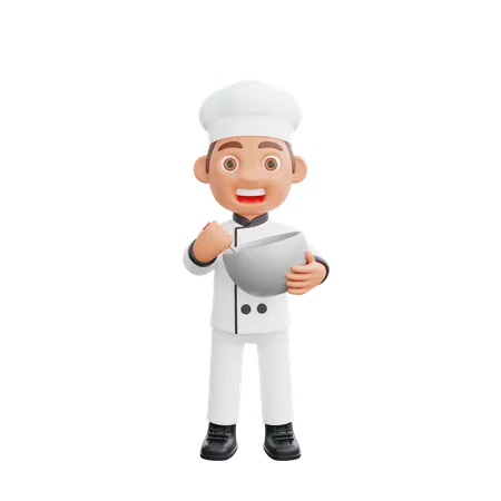 Chef Holding Mixing Bowl  3D Illustration