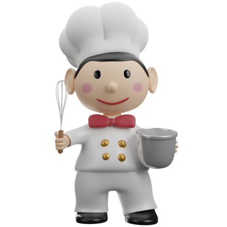 Chef Holding Mixing Bowl  3D Illustration