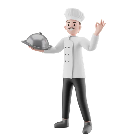 Chef Holding Plate  3D Illustration