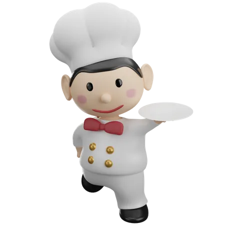 Chef Holding Plate  3D Illustration