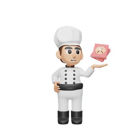 Chef Holding Recipe Book  3D Illustration