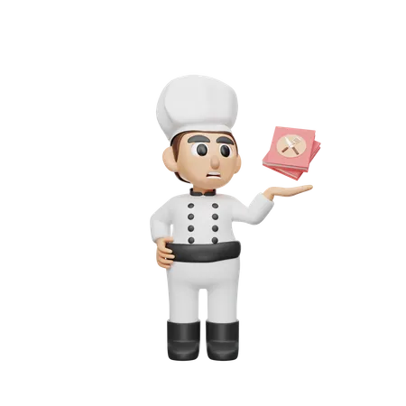 Chef Holding Recipe Book  3D Illustration