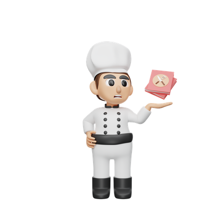 Chef Holding Recipe Book 3D Illustration