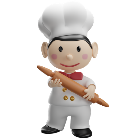 Chef Holding Rolling Pin  3D Illustration