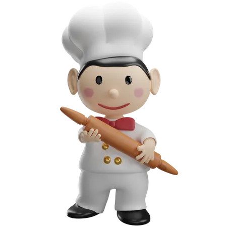 Chef Holding Rolling Pin  3D Illustration