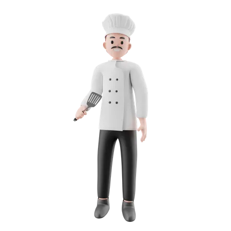 Chef Holding Spatula  3D Illustration