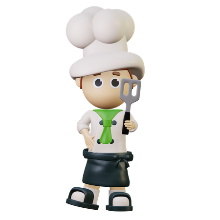 Chef Holding Spatula 3D Illustration