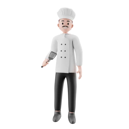 Chef Holding Spatula 3D Illustration