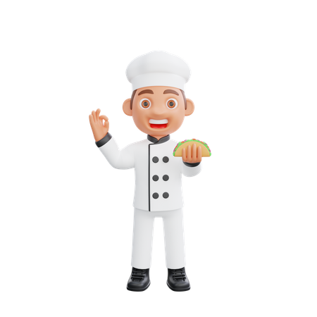 Chef Holding tacos and showing ok sign  3D Icon