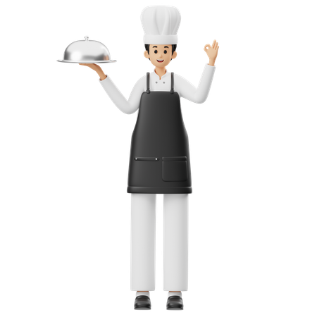 Chef Holding Tray  3D Illustration