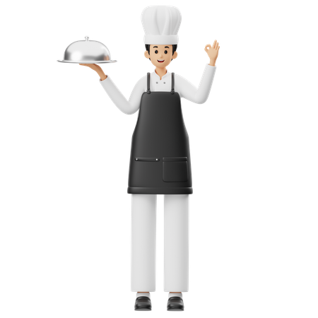 Chef Holding Tray  3D Illustration