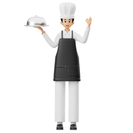 Chef Holding Tray  3D Illustration