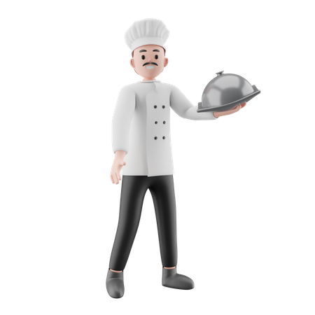 Chef Holding Tray  3D Illustration