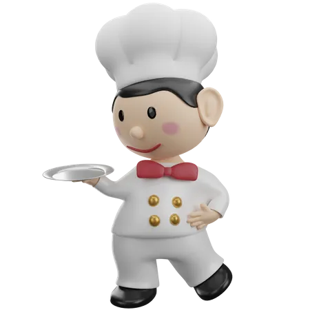 Chef Holding Tray  3D Illustration