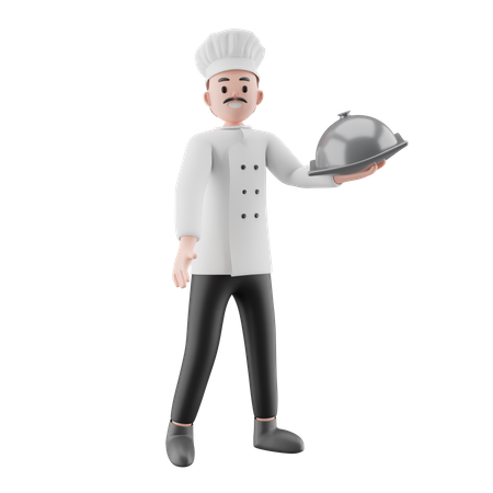 Chef tenant un plateau  3D Illustration
