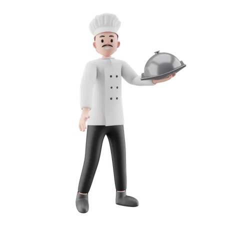 Chef Holding Tray  3D Illustration