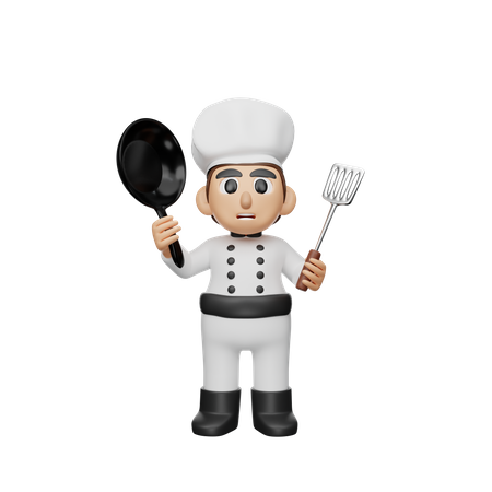 Chef sosteniendo utensilio de cocina  3D Illustration