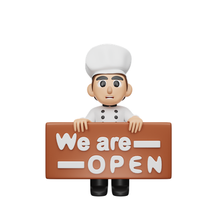 Chef Holding we are open Board  3D Icon