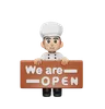 Chef Holding we are open Board