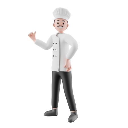 Chef masculino apontando a mão para algo  3D Illustration